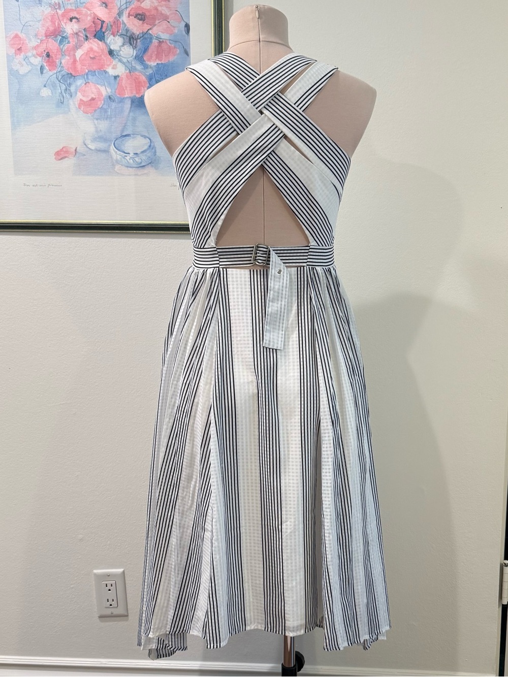 Adelyn Rae White and Black Striped Midi Fit-and-Flare Dress - Picture 2 of 8